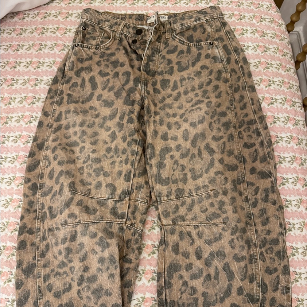 Free People Leopard Barrel Jeans
